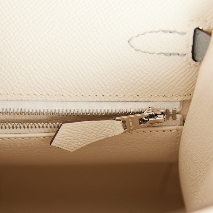 Top quality Hermes Special Order (HSS) Kelly Sellier 25 Craie and Gris Mouette Epsom Brushed Palladium Hardware