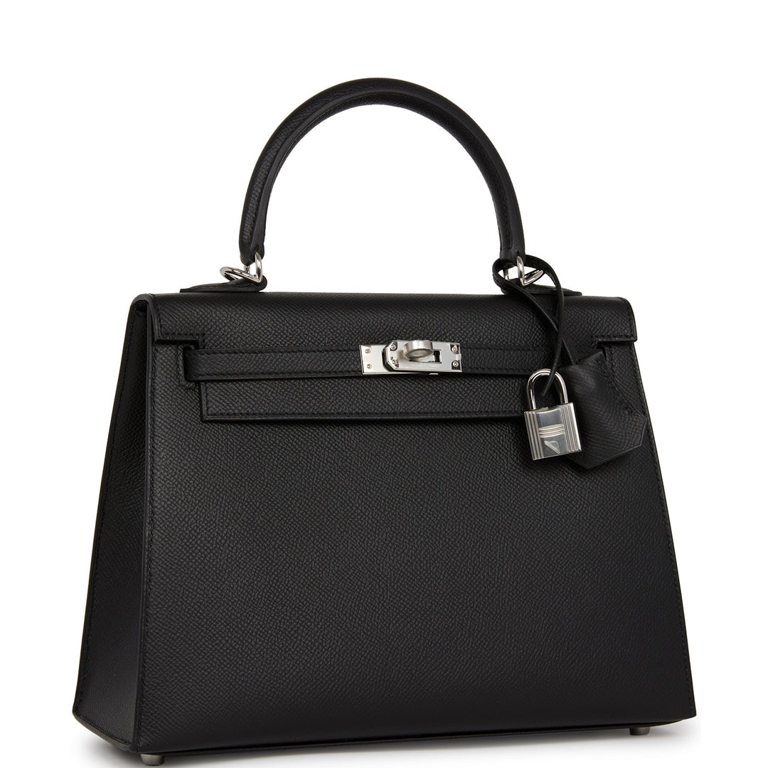 Hermes Kelly 25 Sellier Black Epsom Palladium Hardware