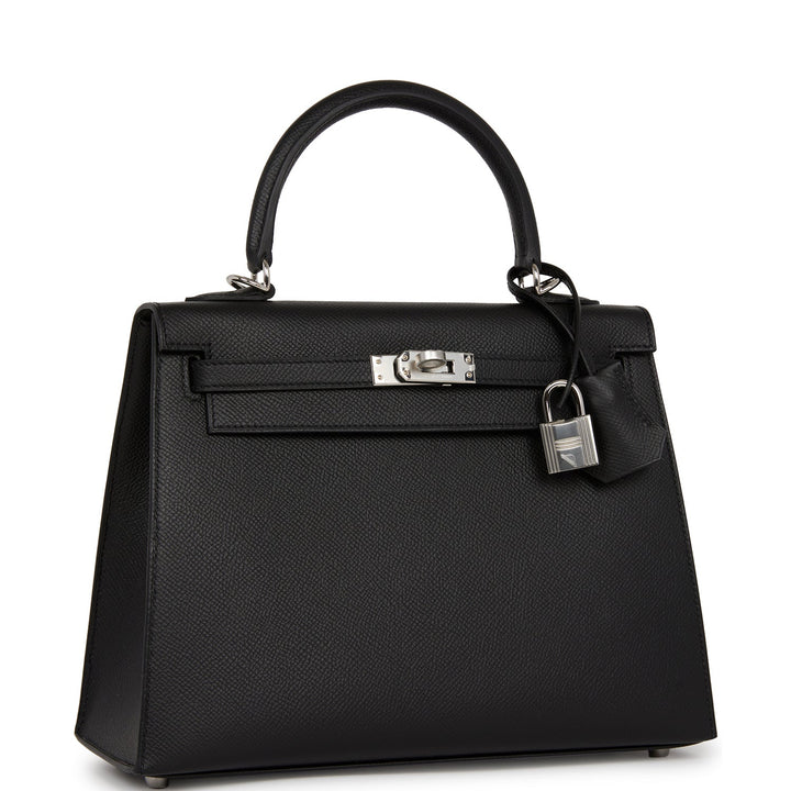 Hermes Kelly 25 Sellier Black Epsom Palladium Hardware