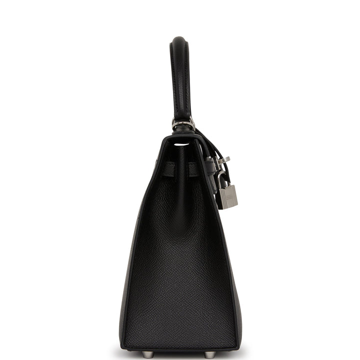 Hermes Kelly 25 Sellier Black Epsom Palladium Hardware