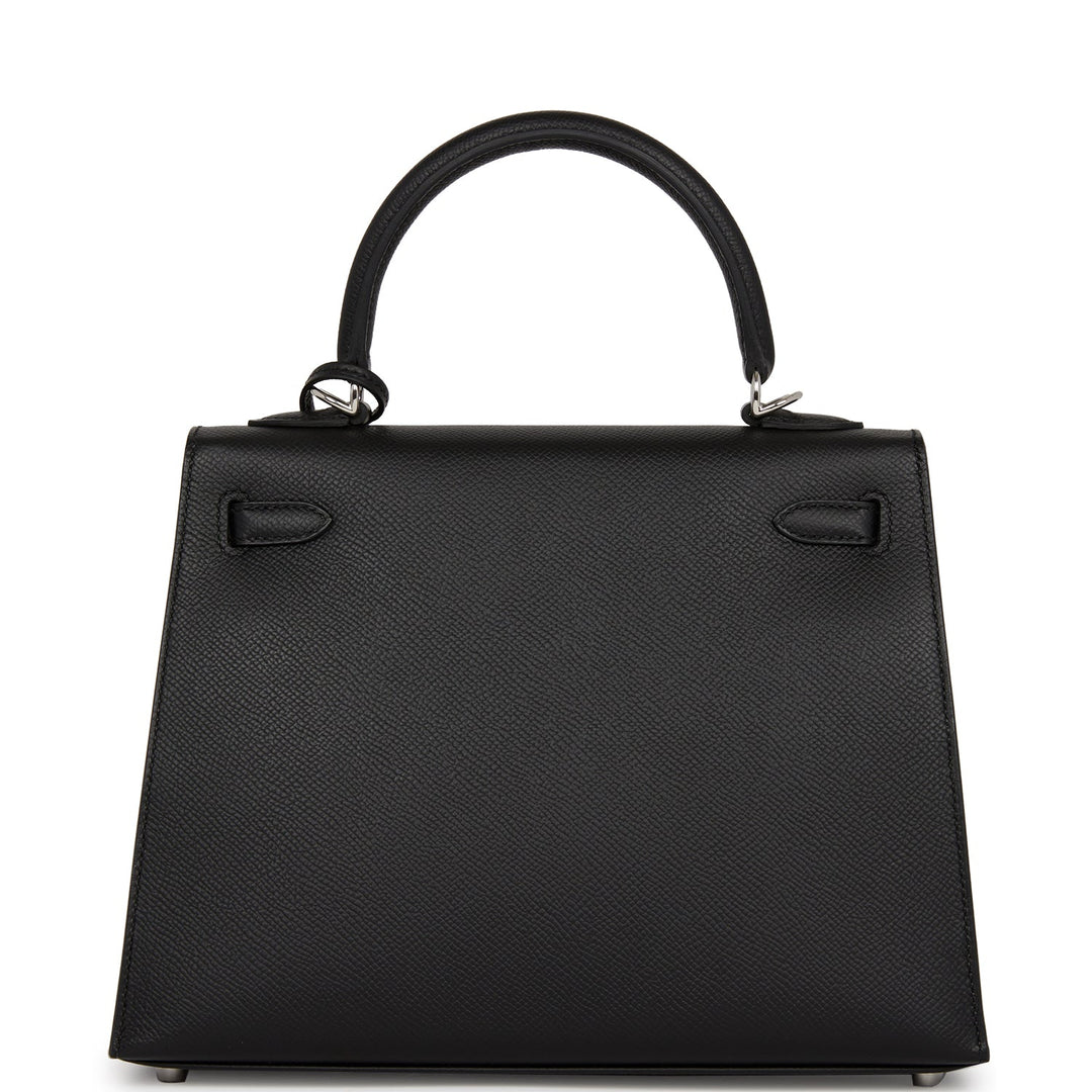 Hermes Kelly 25 Sellier Black Epsom Palladium Hardware