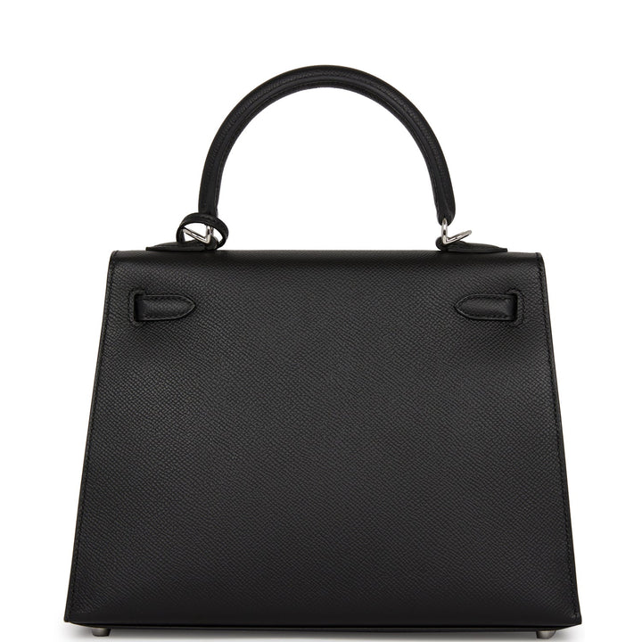 Hermes Kelly 25 Sellier Black Epsom Palladium Hardware
