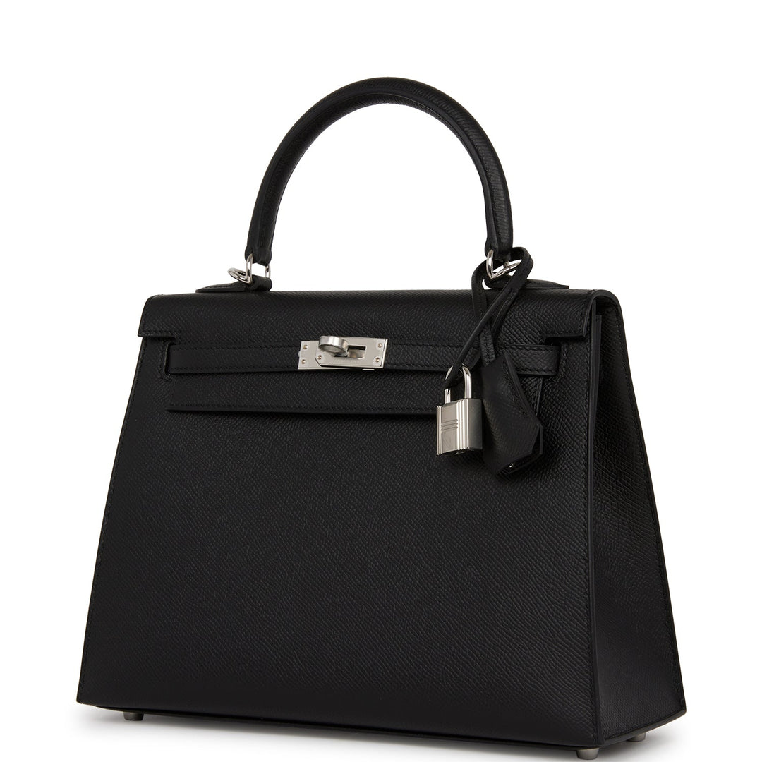Hermes Kelly 25 Sellier Black Epsom Palladium Hardware
