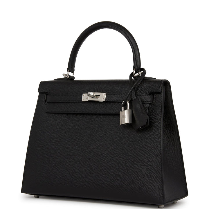 Hermes Kelly 25 Sellier Black Epsom Palladium Hardware
