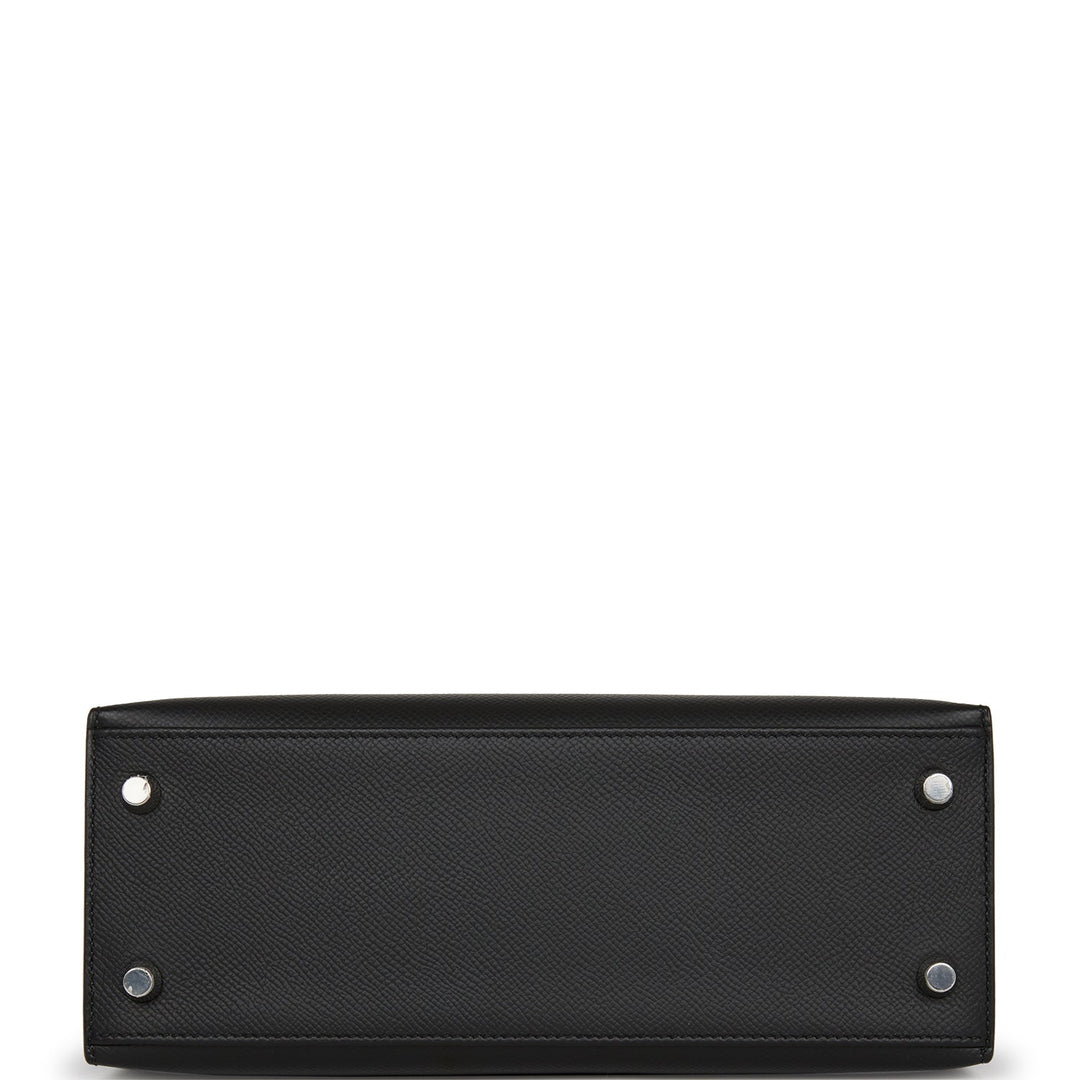 Hermes Kelly 25 Sellier Black Epsom Palladium Hardware