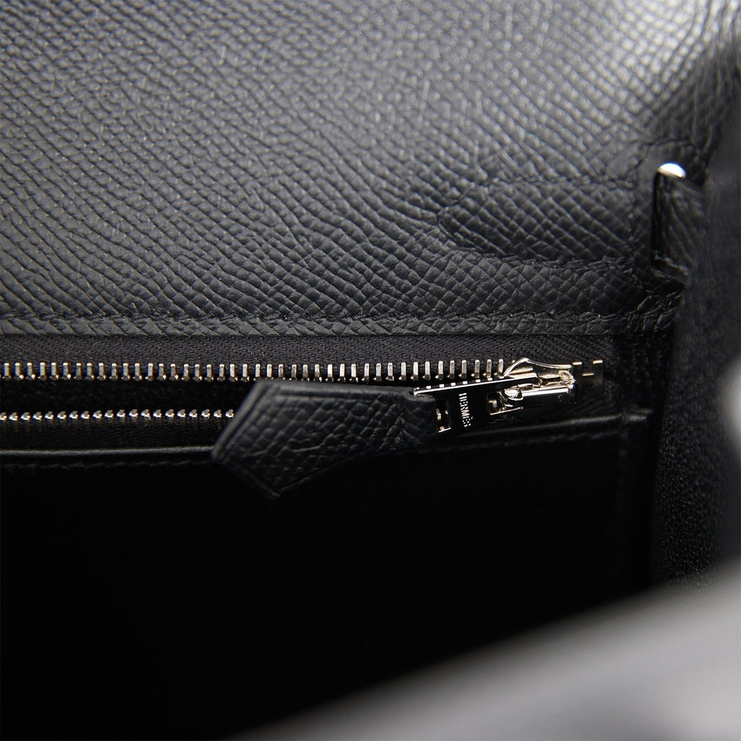 Hermes Kelly 25 Sellier Black Epsom Palladium Hardware