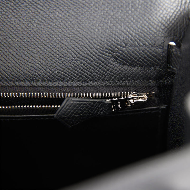 Hermes Kelly 25 Sellier Black Epsom Palladium Hardware