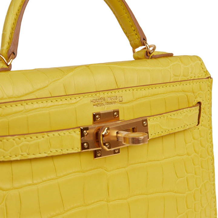 Hermes Kelly 20 Sellier Mimosa Matte Alligator Gold Hardware