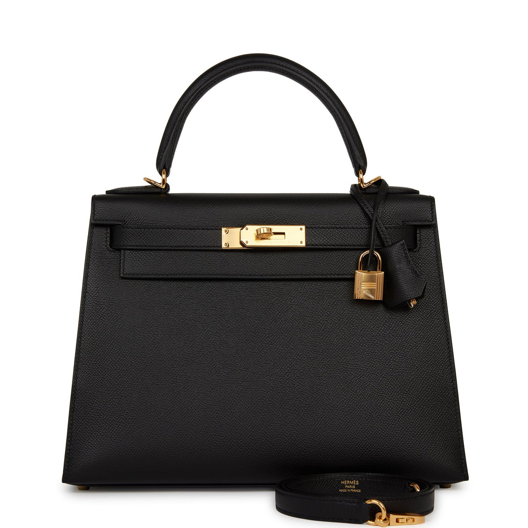 Hermes Kelly 28 Sellier Black Epsom Gold Hardware