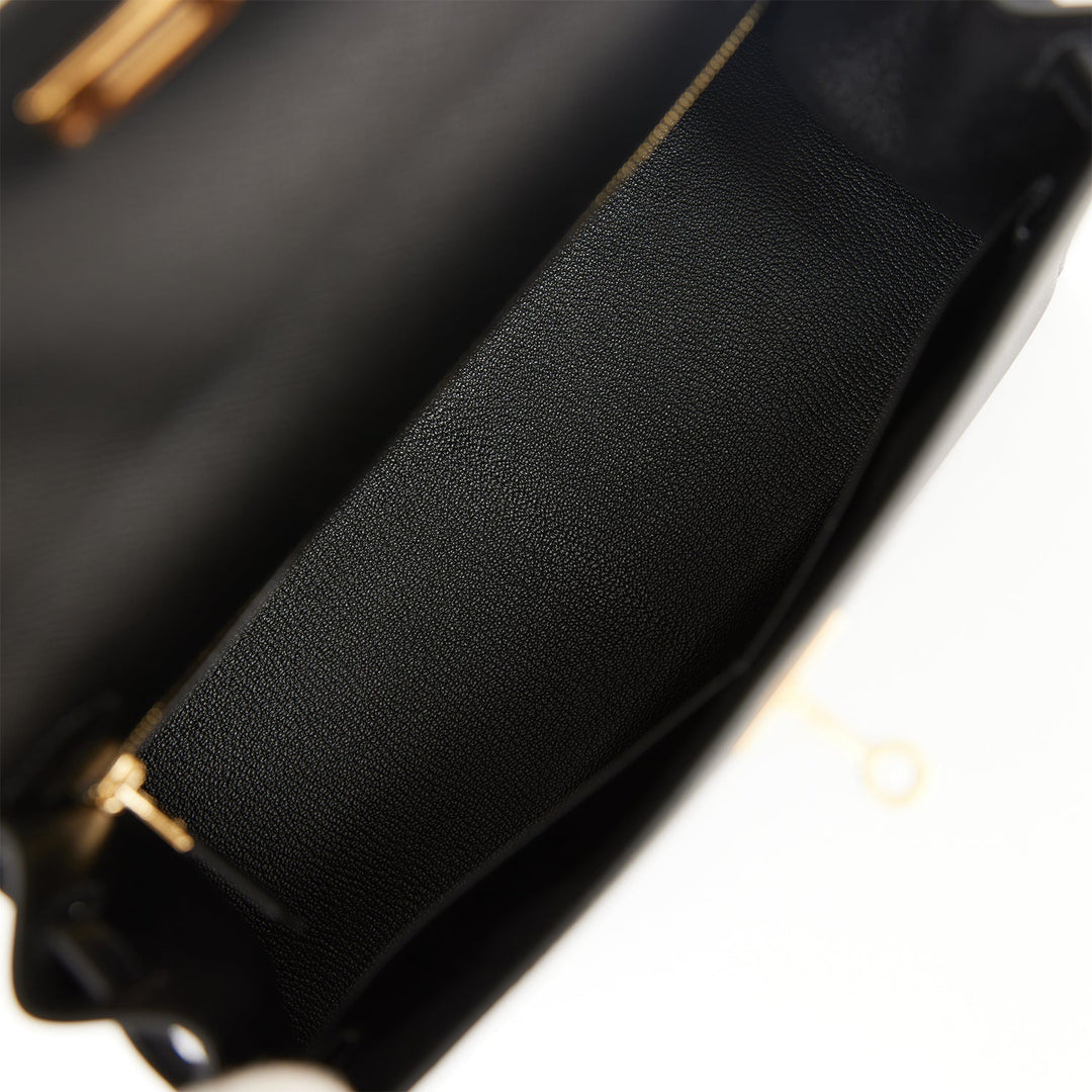 Hermes Kelly 28 Sellier Black Epsom Gold Hardware