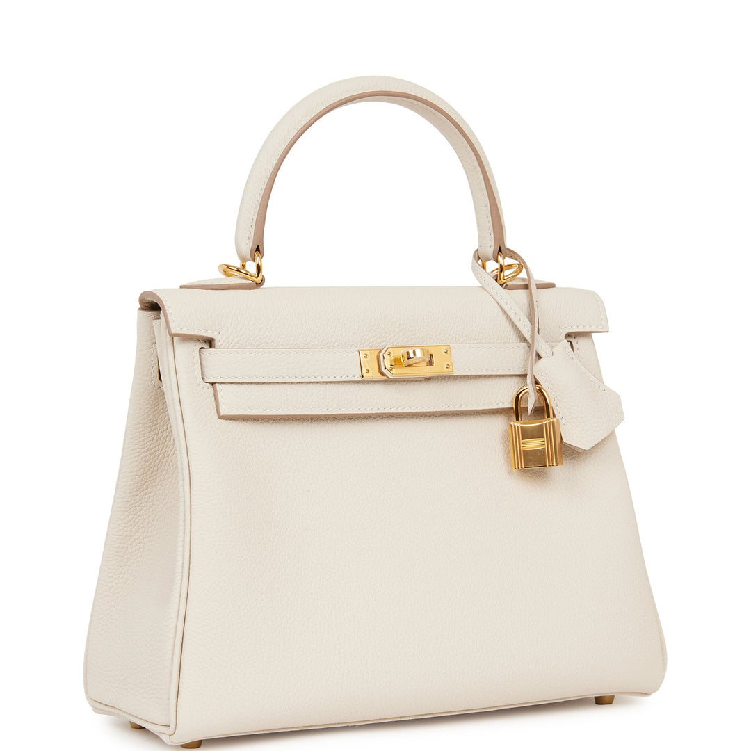 Hermes Kelly 25 Retourne Craie Togo Gold Hardware