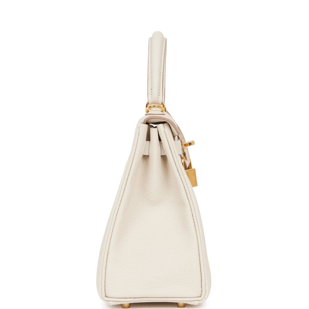 Hermes Kelly 25 Retourne Craie Togo Gold Hardware