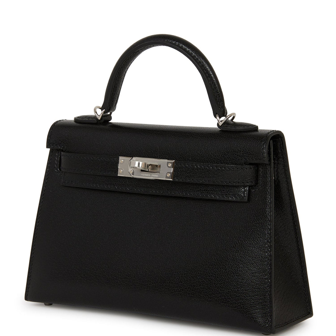 Hermes Kelly 20 Sellier Black Chevre Chamkila Palladium Hardware
