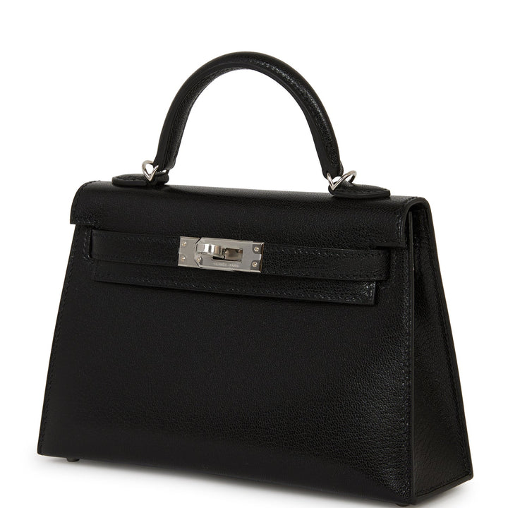 Hermes Kelly 20 Sellier Black Chevre Chamkila Palladium Hardware