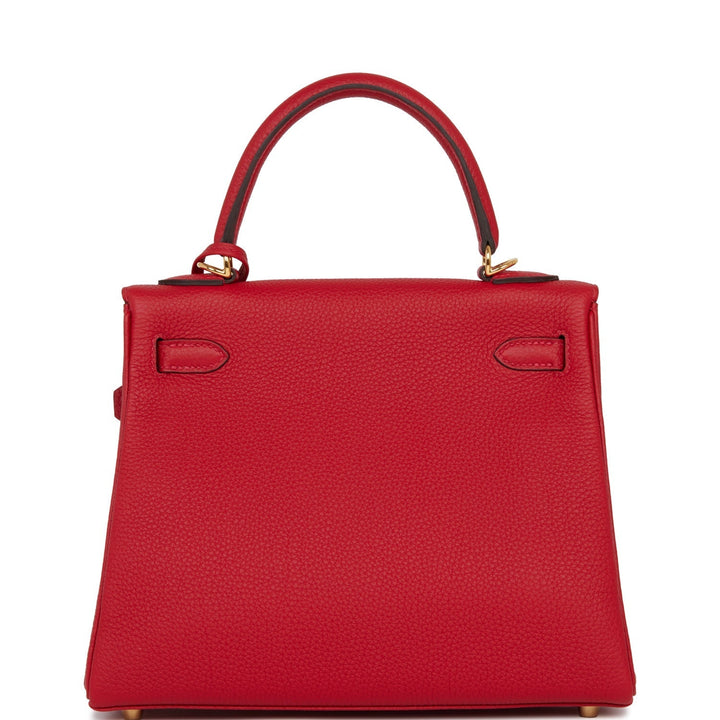 Hermes Kelly 25 Retourne Rouge Casaque Togo Gold Hardware