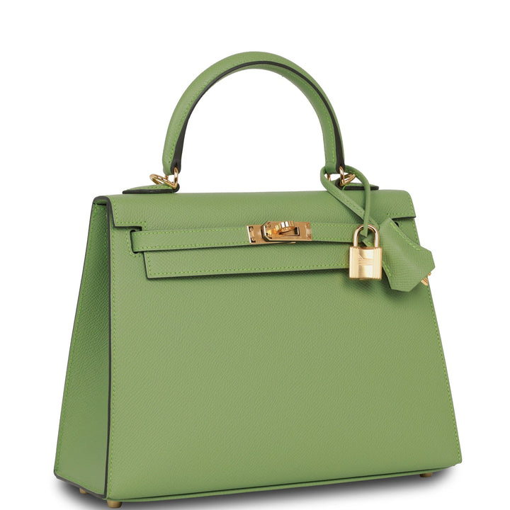 Hermes Kelly 25 Sellier Vert Criquet Epsom Gold Hardware