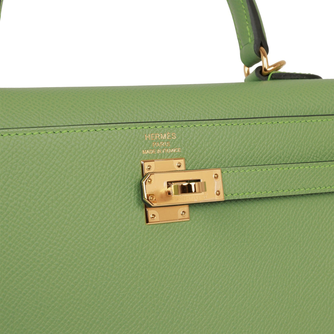 Hermes Kelly 25 Sellier Vert Criquet Epsom Gold Hardware