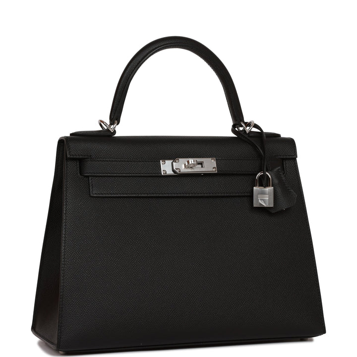 Hermes Kelly 28 Sellier Black Epsom Palladium Hardware