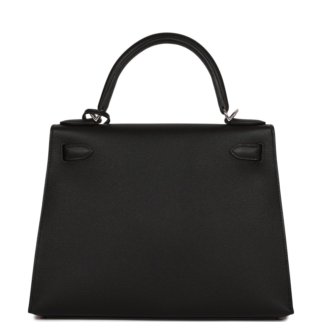 Hermes Kelly 28 Sellier Black Epsom Palladium Hardware