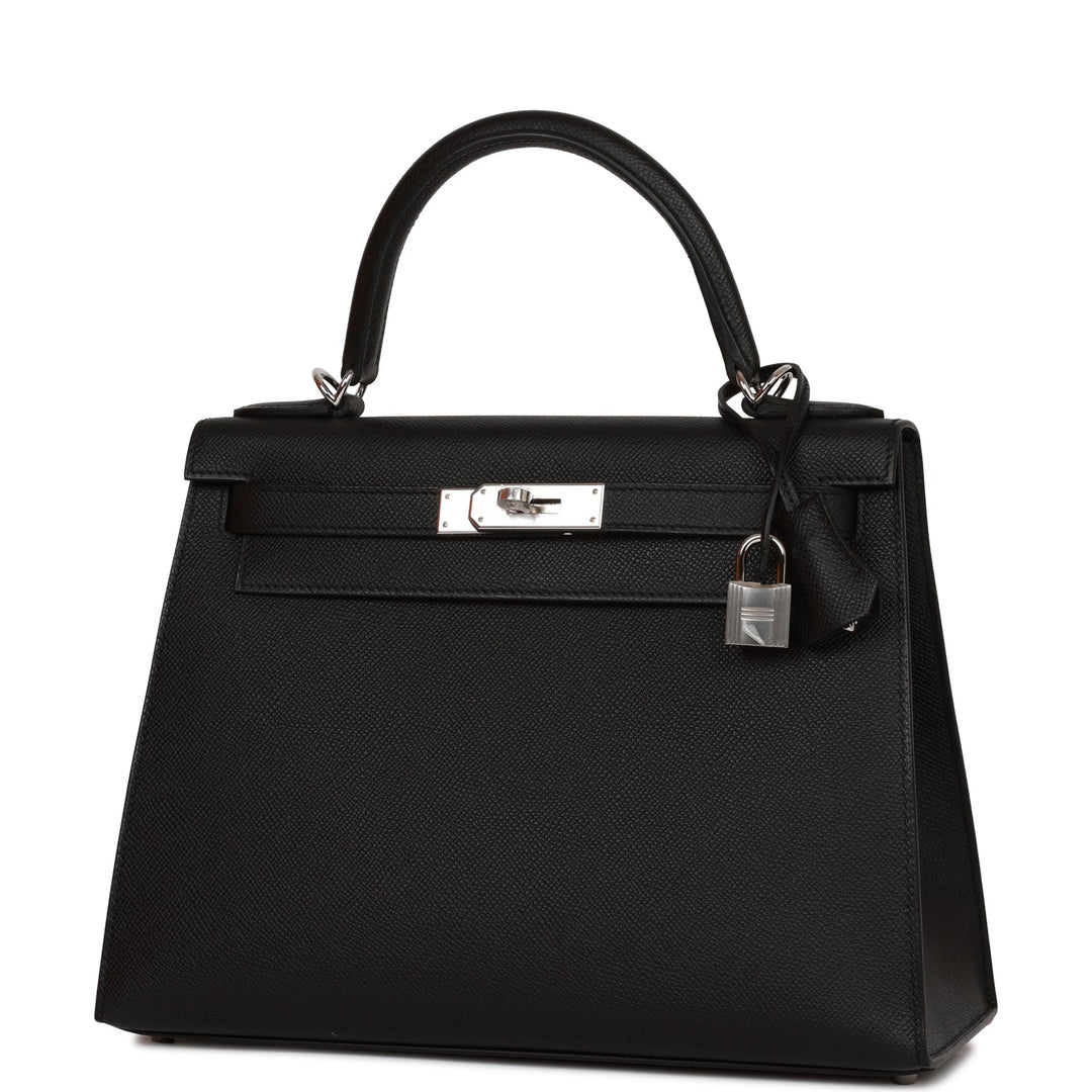 Hermes Kelly 28 Sellier Black Epsom Palladium Hardware