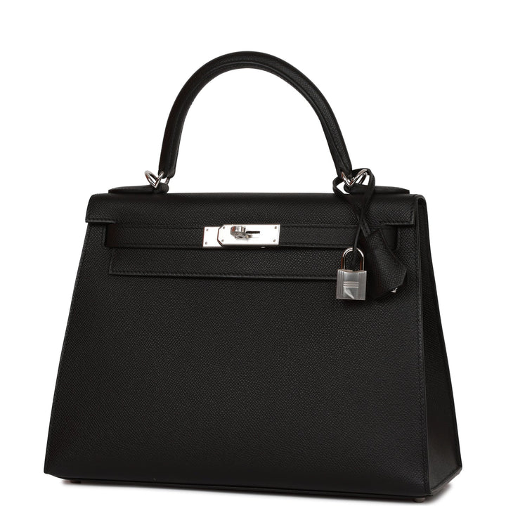 Hermes Kelly 28 Sellier Black Epsom Palladium Hardware