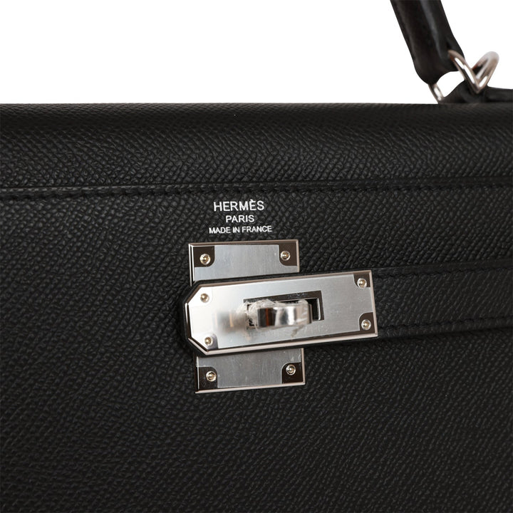 Hermes Kelly 28 Sellier Black Epsom Palladium Hardware