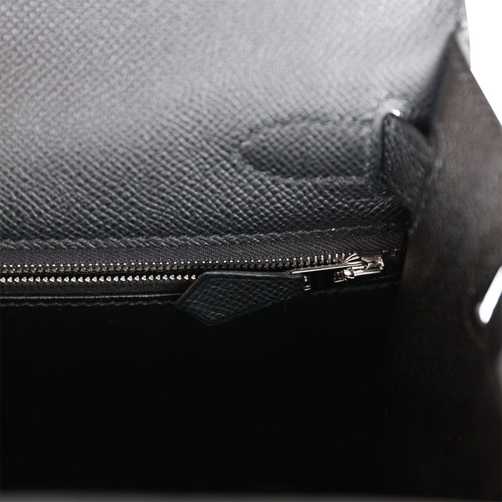 Hermes Kelly 28 Sellier Black Epsom Palladium Hardware