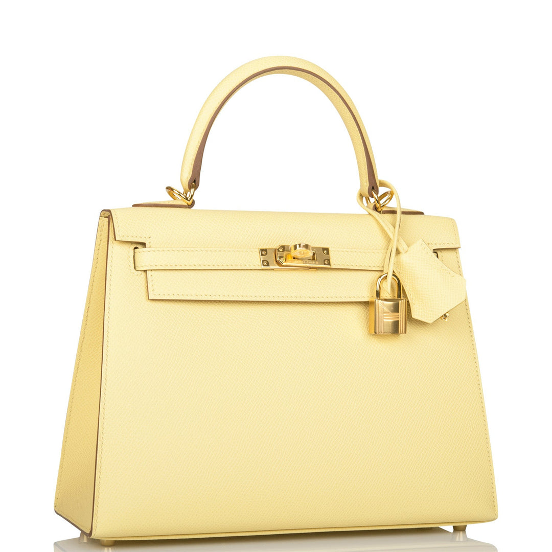 Hermes Kelly 25 Sellier Jaune Poussin Epsom Gold Hardware