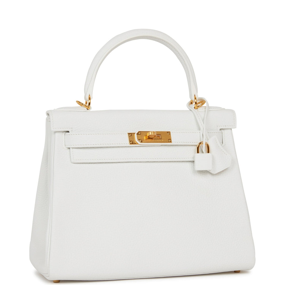Hermes Kelly 28 Retourne White Clemence Gold Hardware