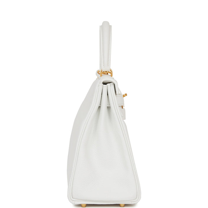 Hermes Kelly 28 Retourne White Clemence Gold Hardware