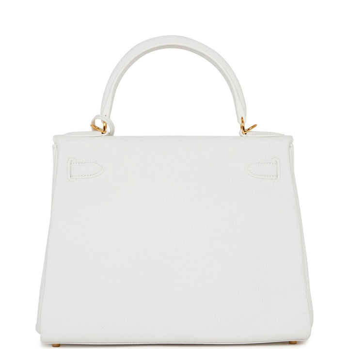 Hermes Kelly 28 Retourne White Clemence Gold Hardware