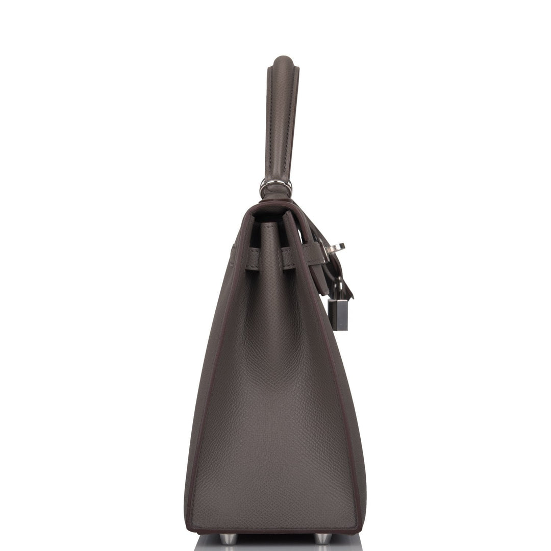 Hermes Kelly 25 Sellier Etain Epsom Palladium Hardware