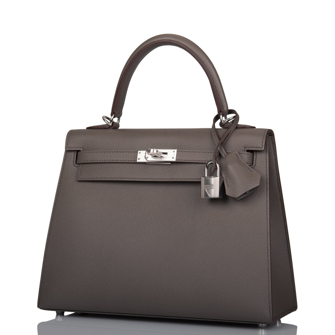 Hermes Kelly 25 Sellier Etain Epsom Palladium Hardware