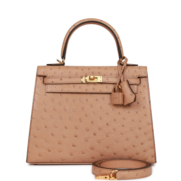Top quality Hermes Kelly Sellier 25 Chai Ostrich Gold Hardware