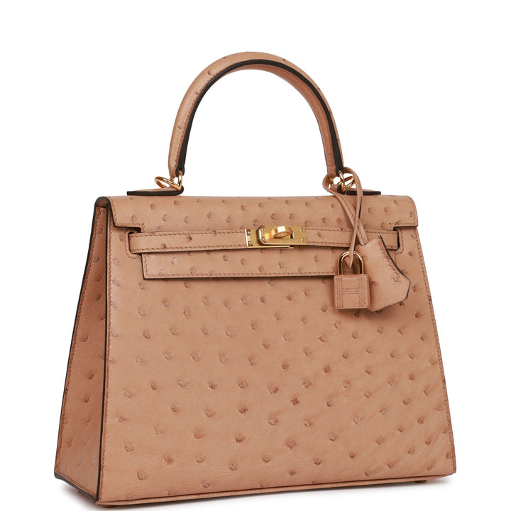 Top quality Hermes Kelly Sellier 25 Chai Ostrich Gold Hardware