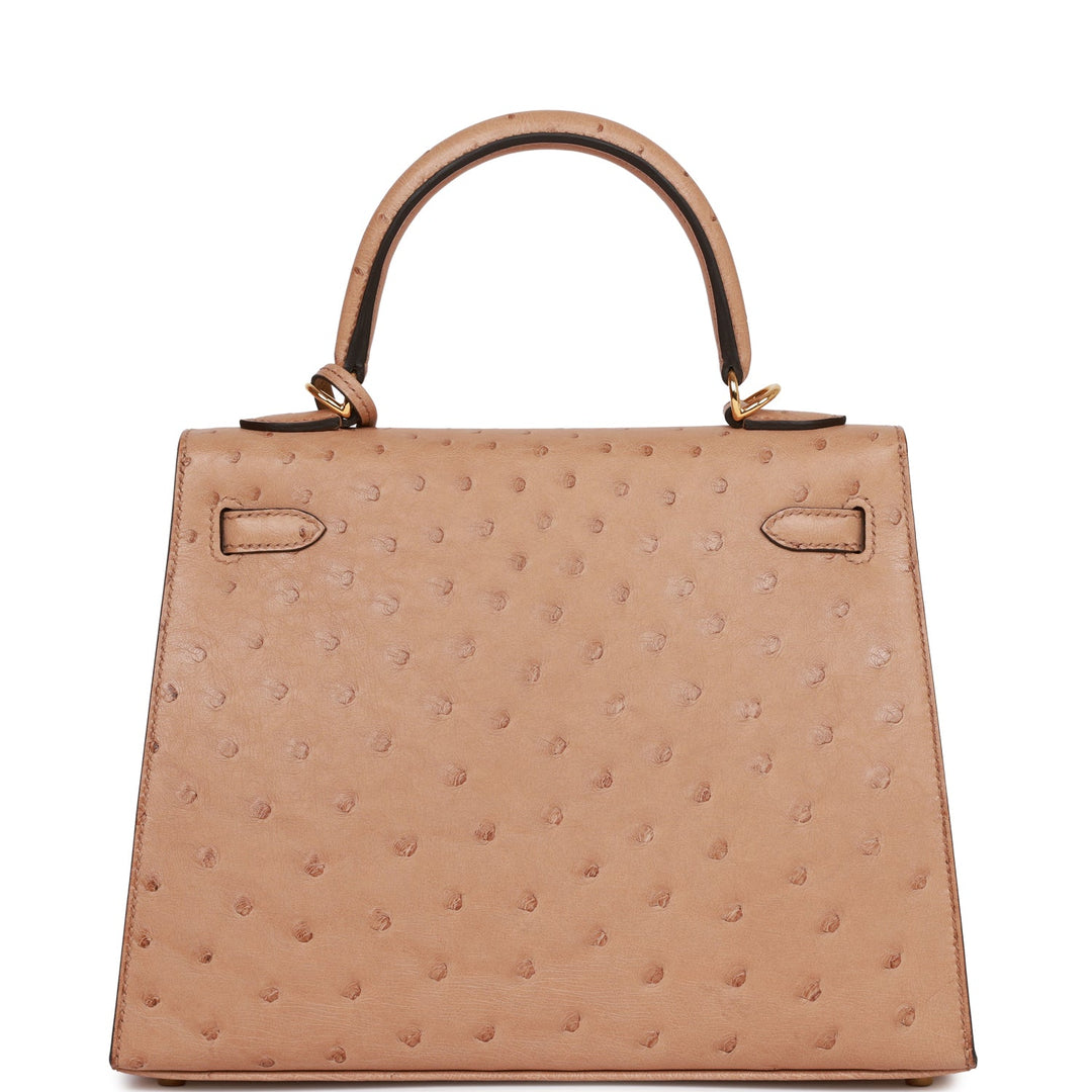 Top quality Hermes Kelly Sellier 25 Chai Ostrich Gold Hardware