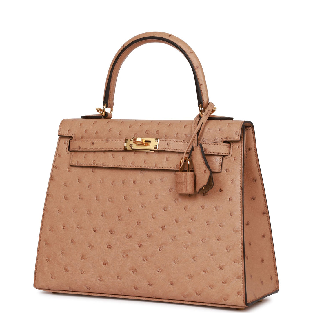 Top quality Hermes Kelly Sellier 25 Chai Ostrich Gold Hardware