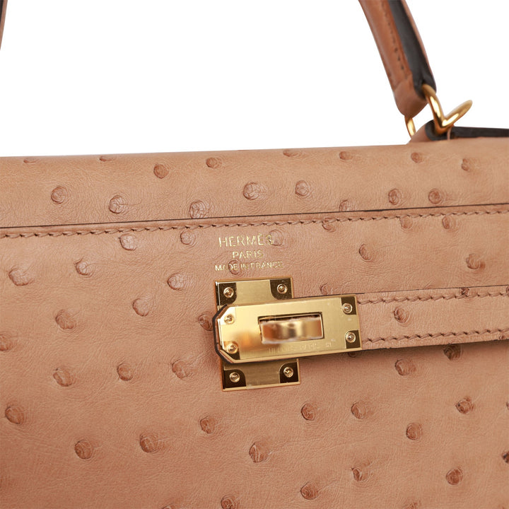 Top quality Hermes Kelly Sellier 25 Chai Ostrich Gold Hardware
