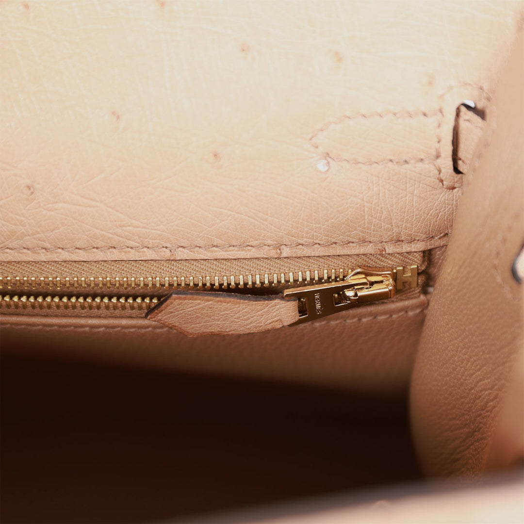 Top quality Hermes Kelly Sellier 25 Chai Ostrich Gold Hardware