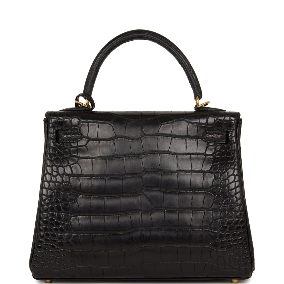 Hermes Kelly 25 Retourne Black Matte Alligator Gold Hardware