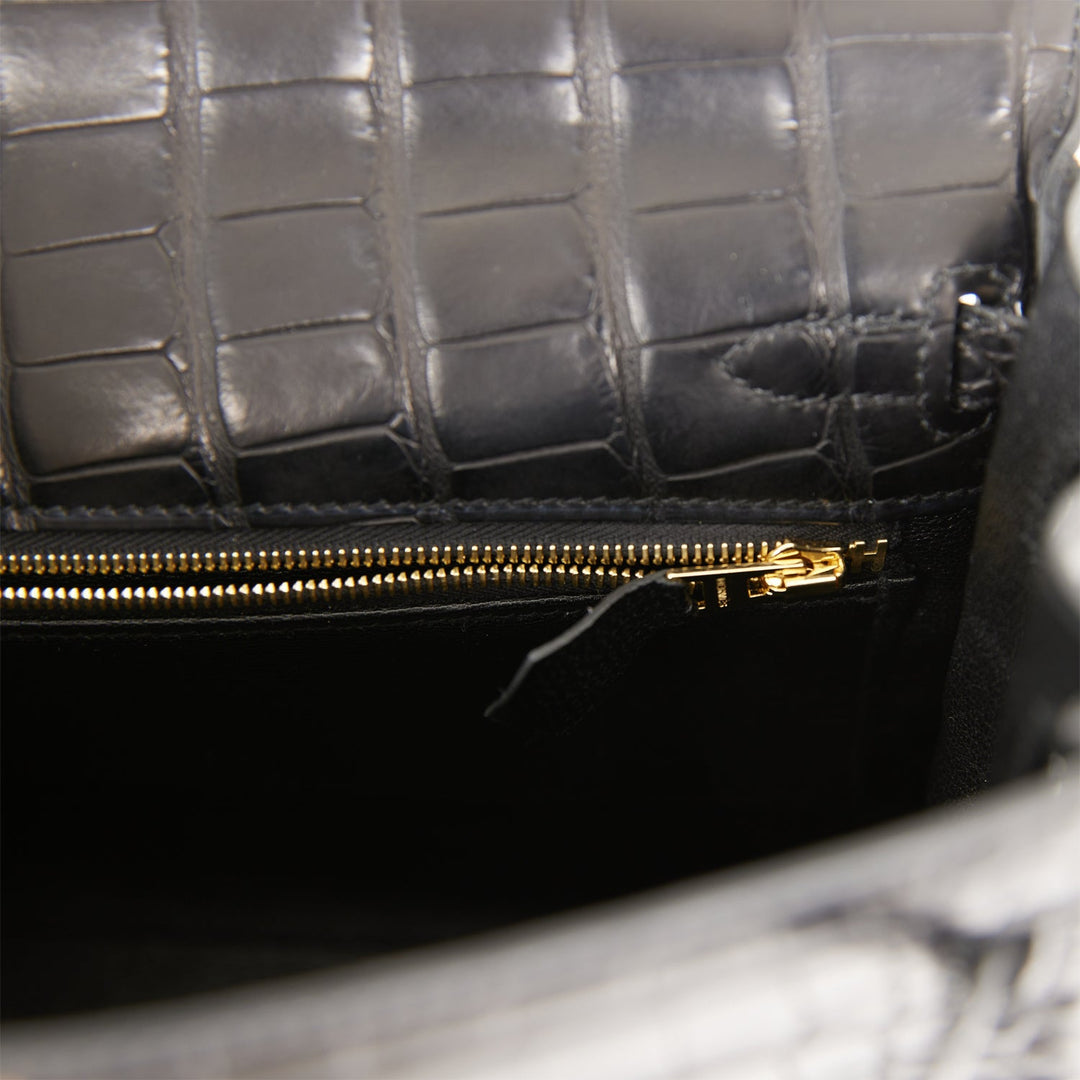 Hermes Kelly 25 Retourne Black Matte Alligator Gold Hardware