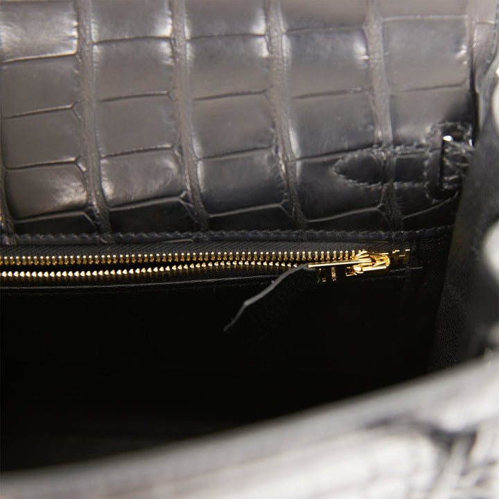 Hermes Kelly 25 Retourne Black Matte Alligator Gold Hardware