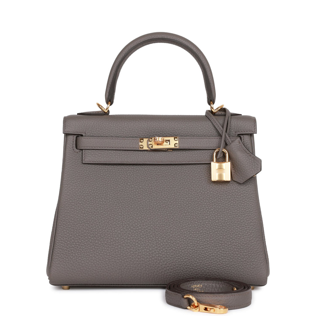 Top quality Hermes Kelly Retourne 25 Etain Togo Gold Hardware