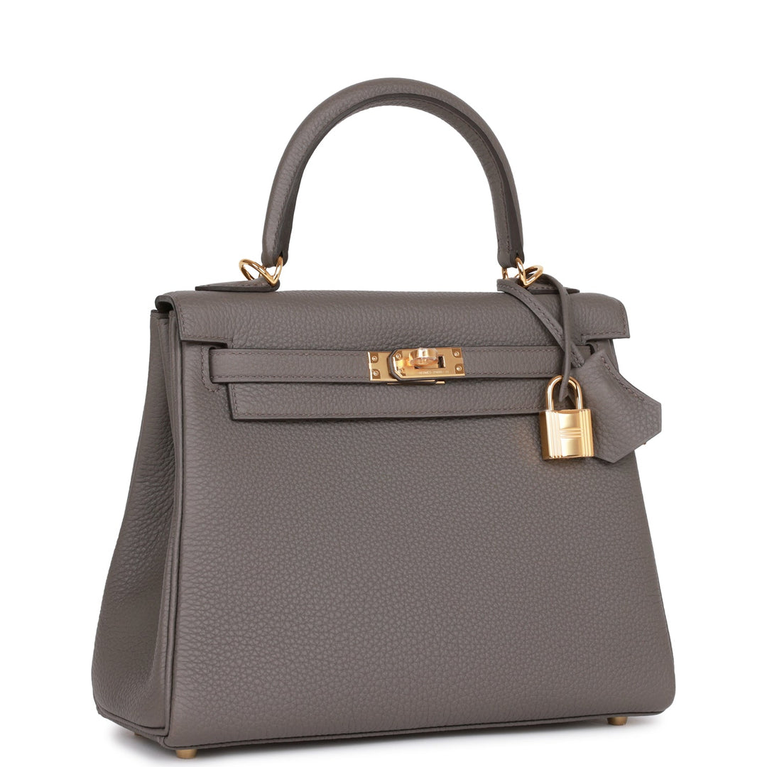 Top quality Hermes Kelly Retourne 25 Etain Togo Gold Hardware