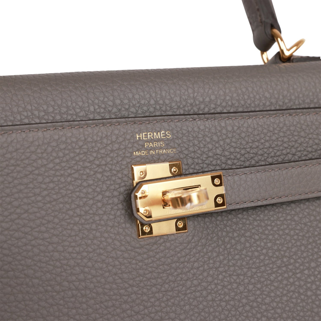 Top quality Hermes Kelly Retourne 25 Etain Togo Gold Hardware