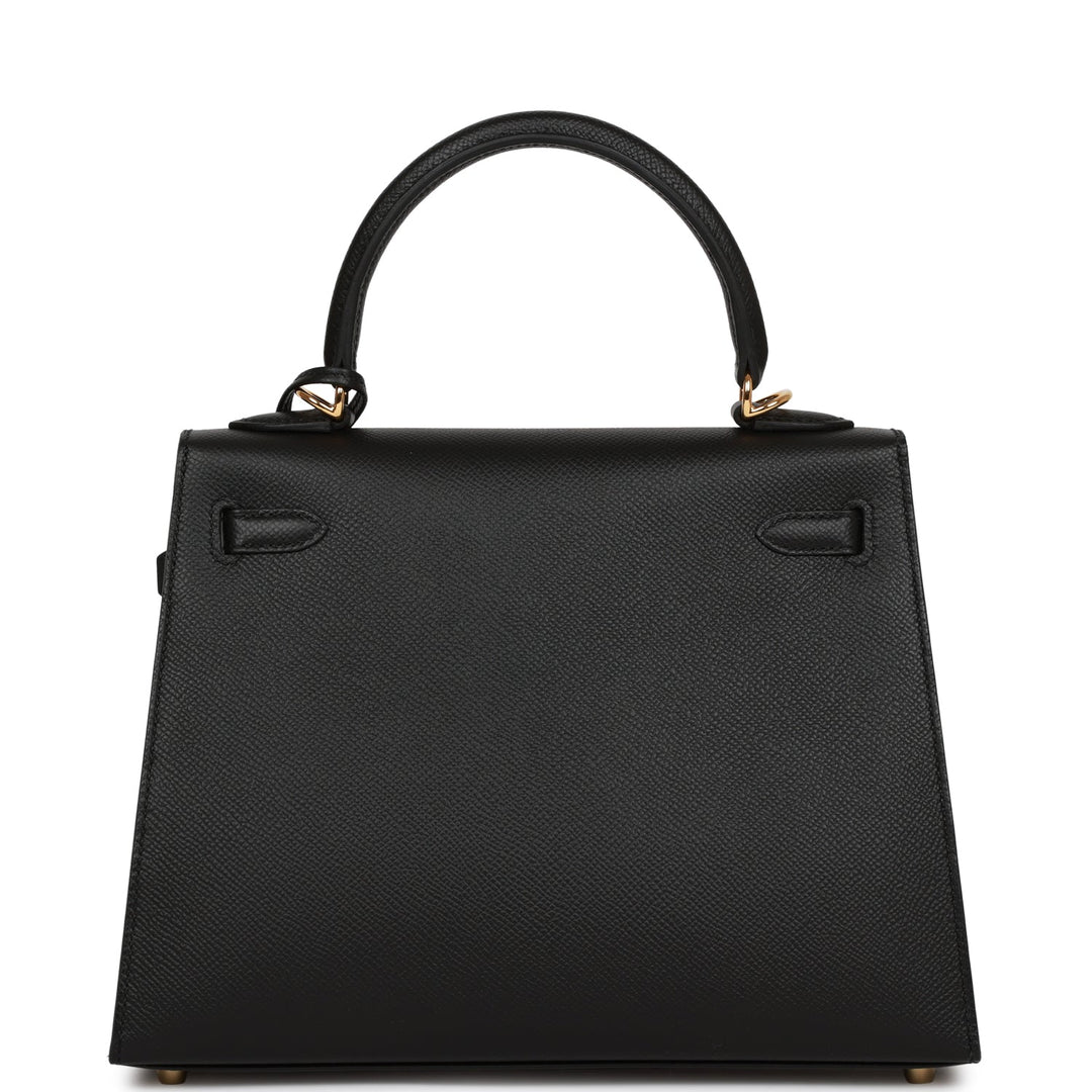 Hermes Kelly 25 Sellier Black Epsom Gold Hardware