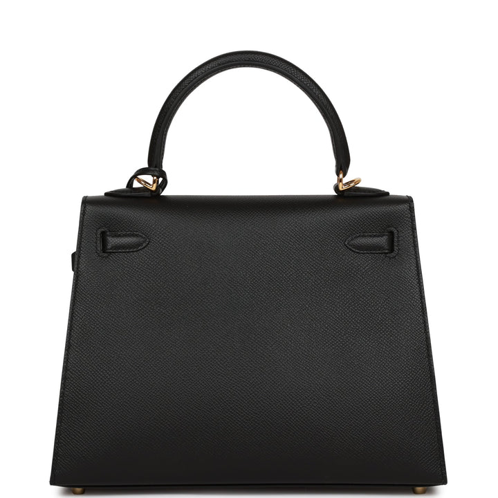 Hermes Kelly 25 Sellier Black Epsom Gold Hardware