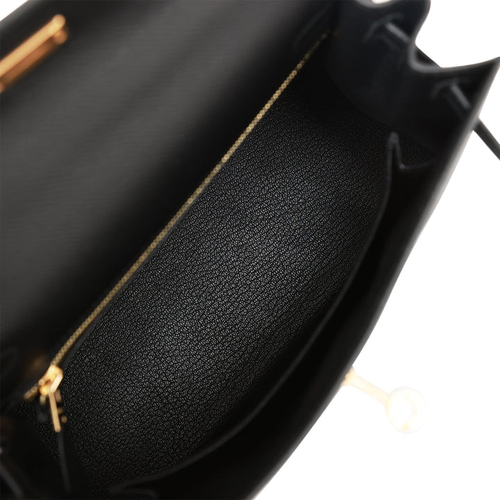 Hermes Kelly 25 Sellier Black Epsom Gold Hardware