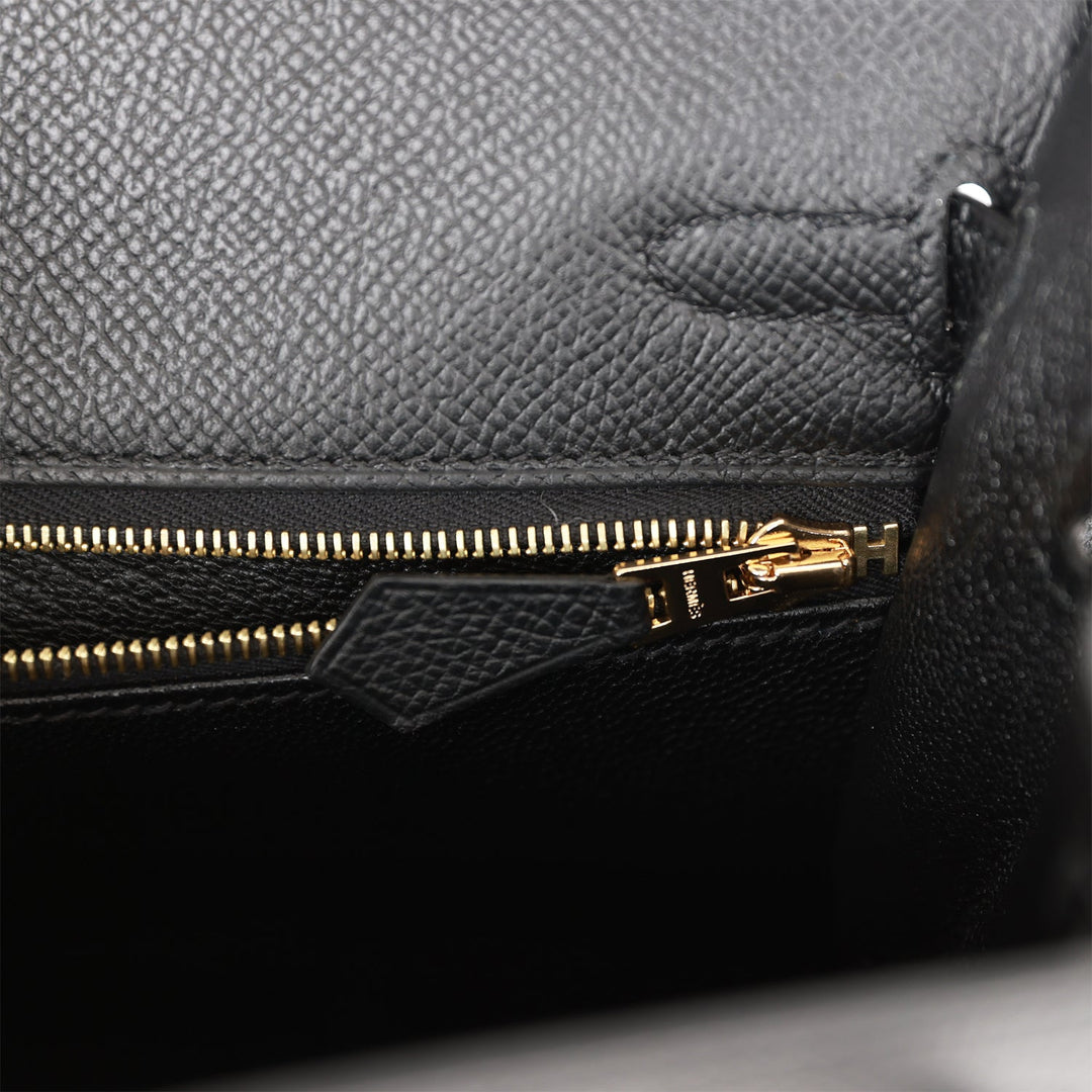 Hermes Kelly 25 Sellier Black Epsom Gold Hardware