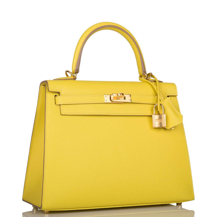 Hermes Kelly 25 Sellier Lime Epsom Gold Hardware
